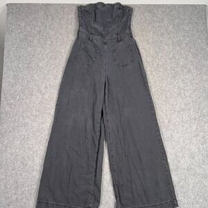 Anthropologie‎ Pilcro Black Skipper Strapless Denim Wide-Leg Jumpsuit Women's 2